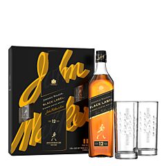 Johnnie Walker Black Whisky Gv + 2x Glas 70 Cl